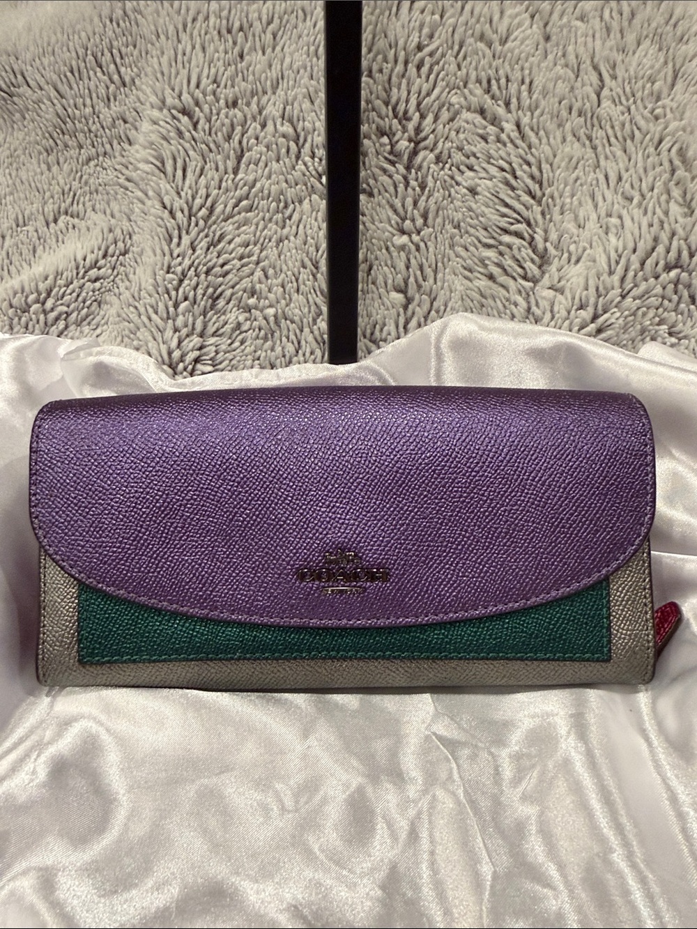 Coach Colorblock Leather Continental Wallet - Purple, Green, Silver